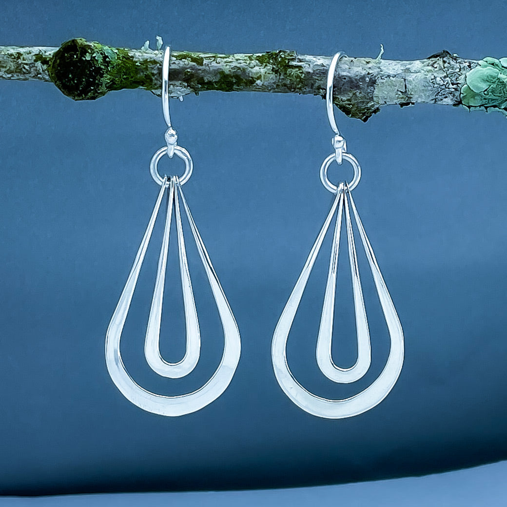 Tara Luminous Dangling Double Drop Silver Dangle Earrings