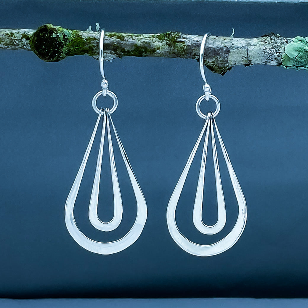 Tara Luminous Dangling Double Drop Silver Dangle Earrings