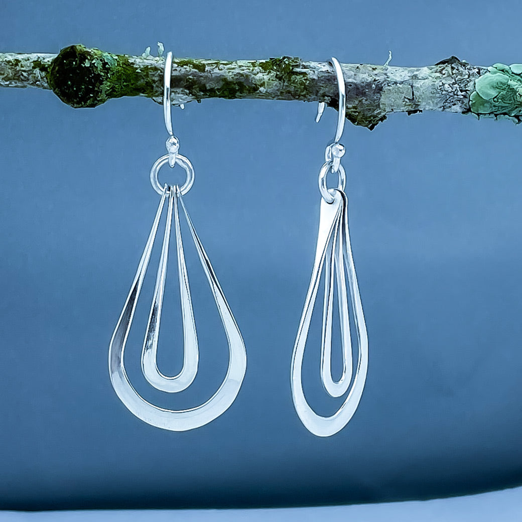 Tara Luminous Dangling Double Drop Silver Dangle Earrings