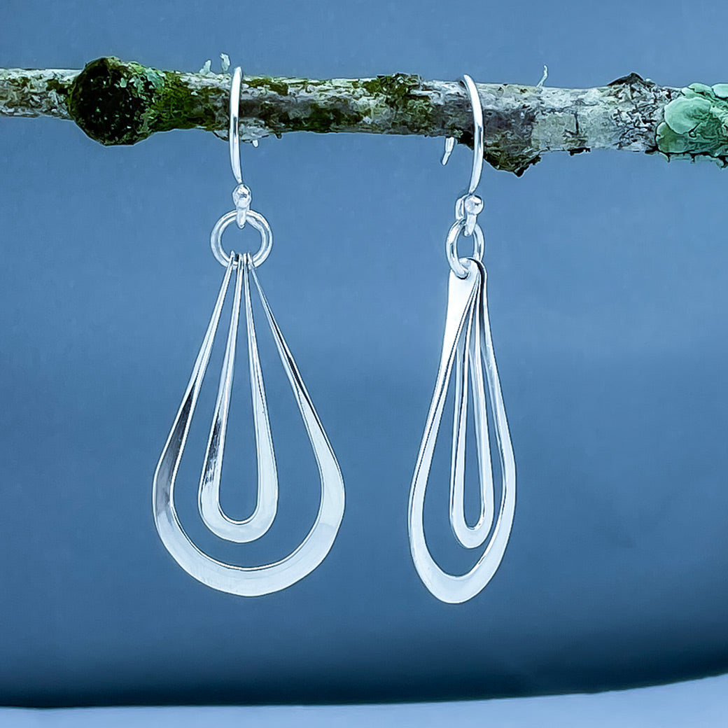Tara Luminous Dangling Double Drop Silver Dangle Earrings