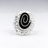 Tara Oxidised Spiral on Hammered Oval Silver Ring
