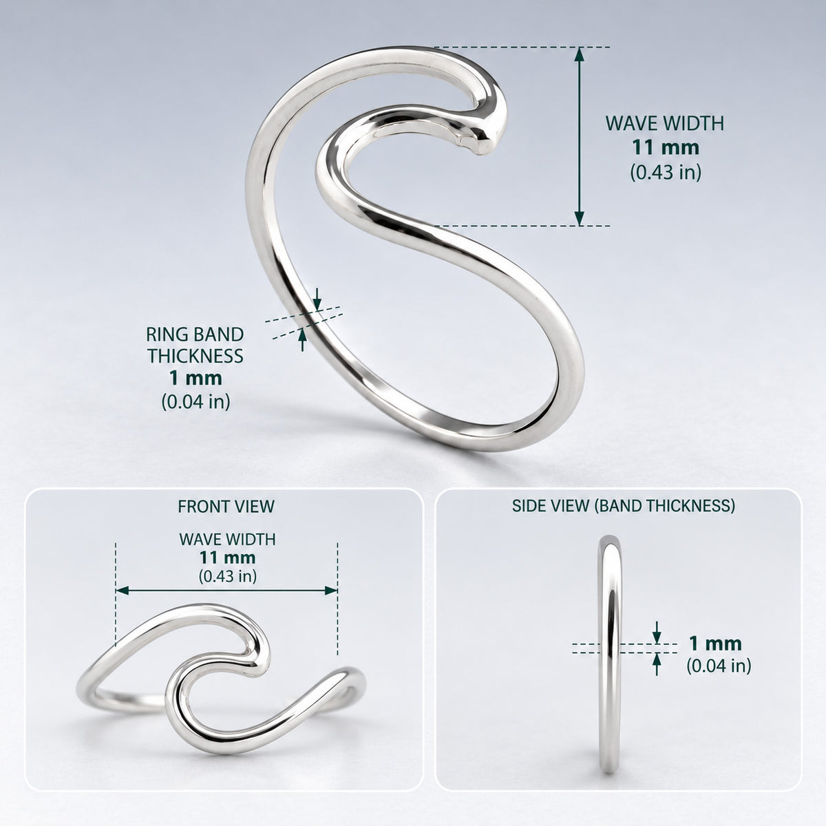 Tara Single Ocean Wave Silver Stacking Ring