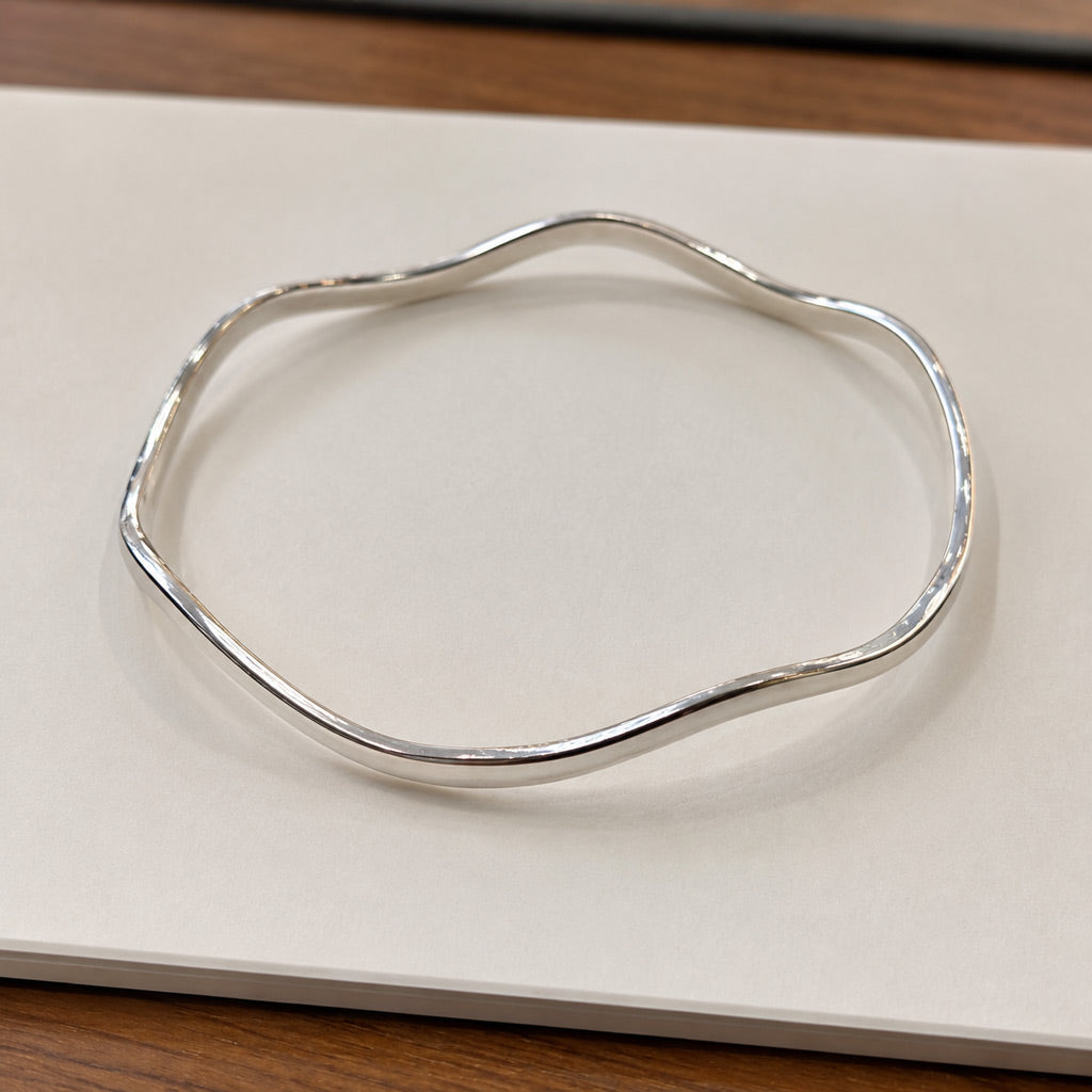 Tara Smooth Curved Wave Silver Bangle Bracelet