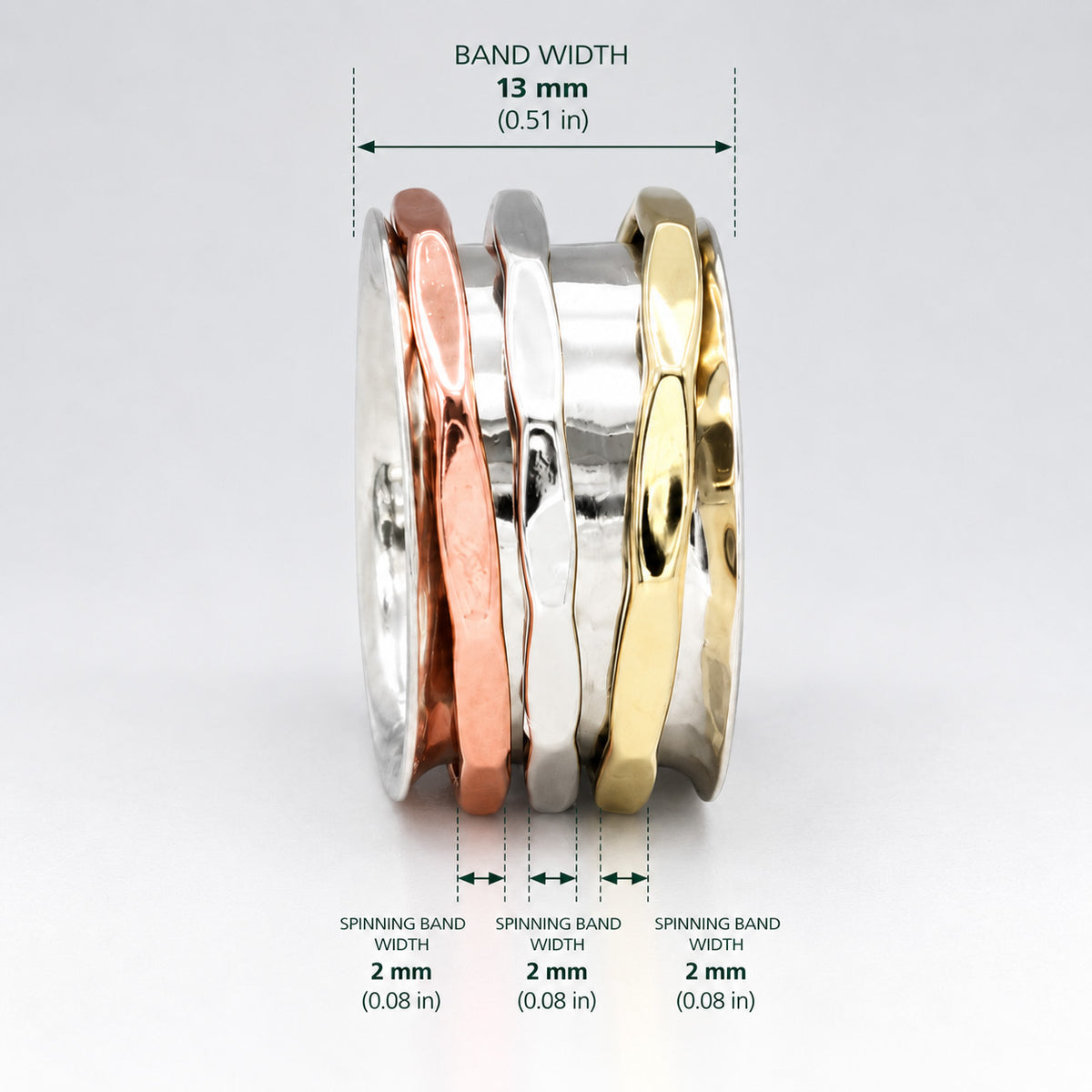 Tara Spinning Silver Ring with Copper, Brass and Silver Bands