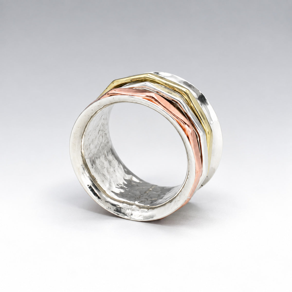 Tara Spinning Silver Ring with Copper, Brass and Silver Bands