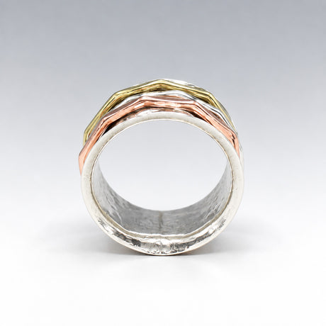 Tara Spinning Silver Ring with Copper, Brass and Silver Bands
