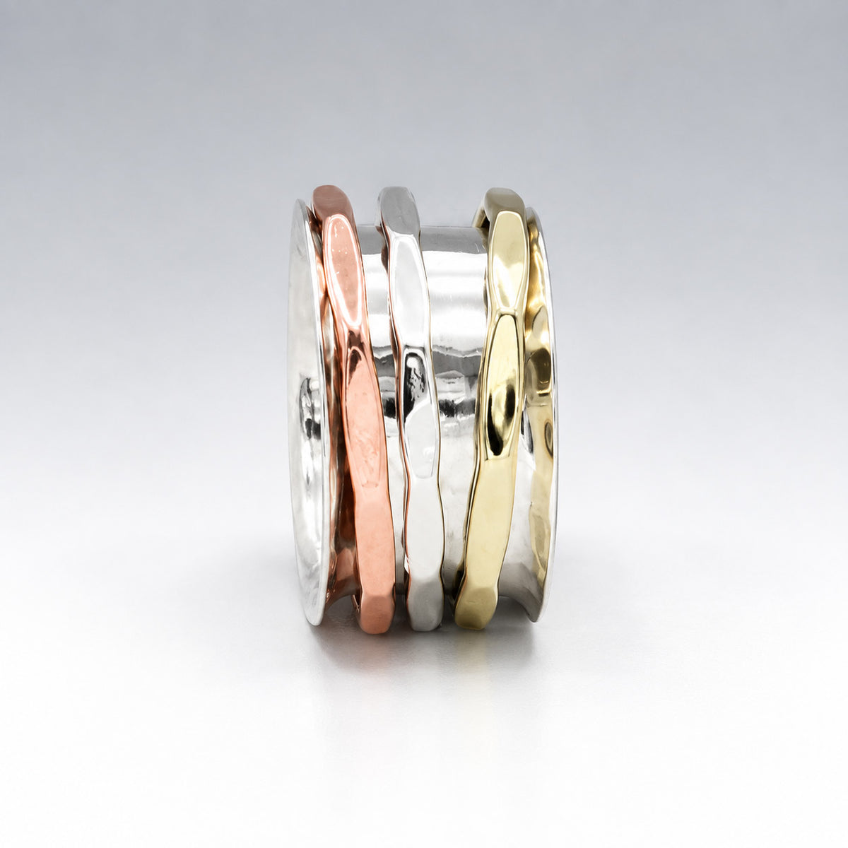 Tara Spinning Silver Ring with Copper, Brass and Silver Bands