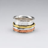 Tara Spinning Silver Ring with Copper, Brass and Silver Bands