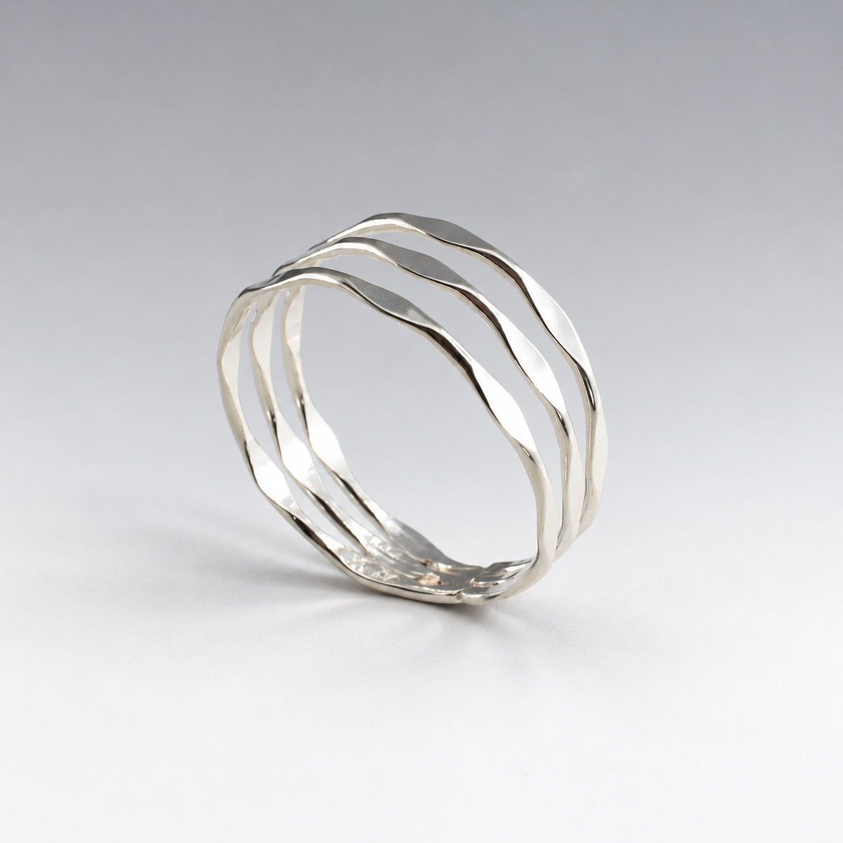 Tara Triple Band Diamond Pattern Silver Stacking Ring