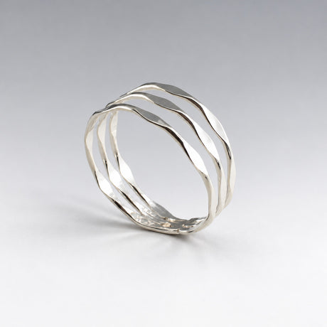 Tara Triple Band Diamond Pattern Silver Stacking Ring