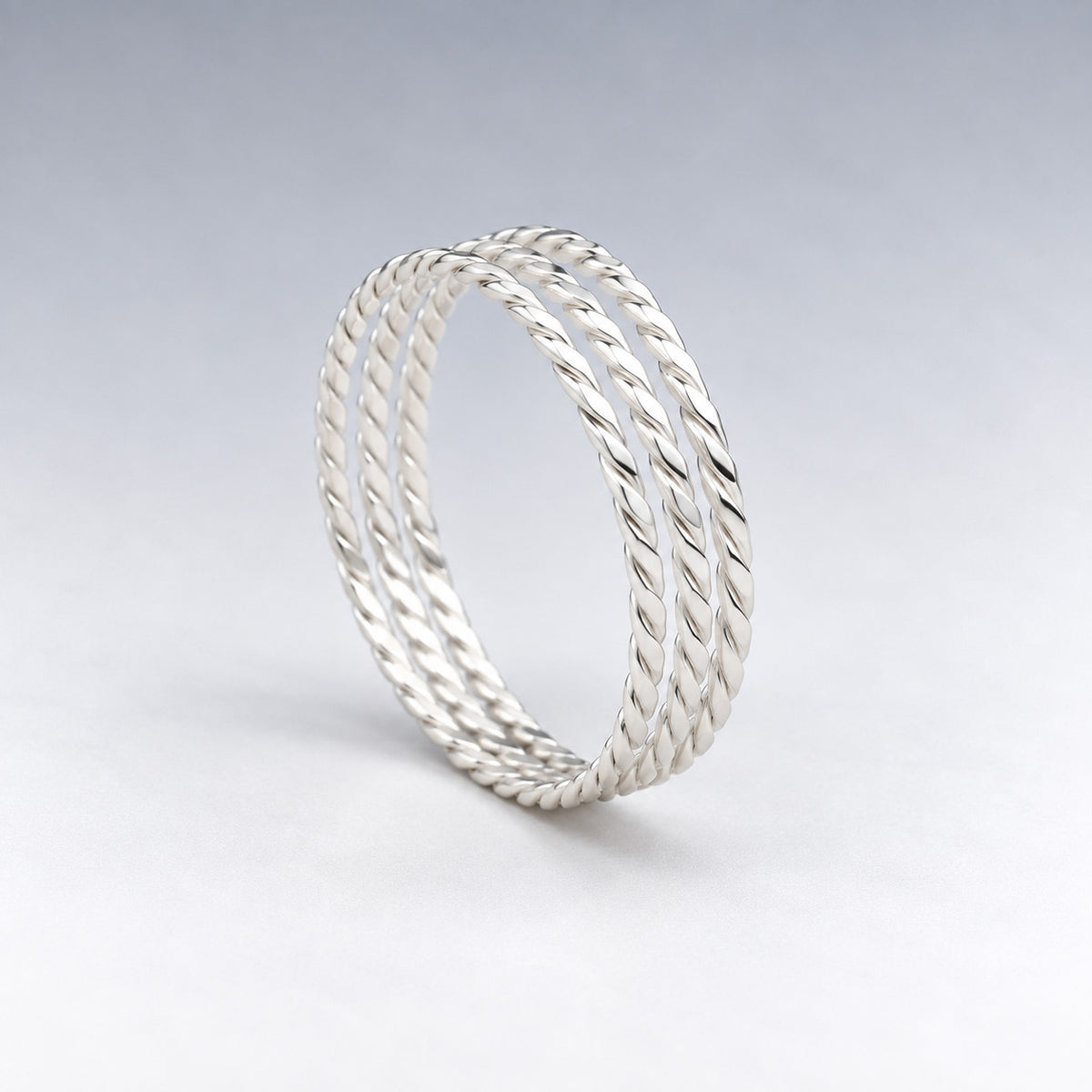 Tara Triple Band Weave Silver Stacking Ring