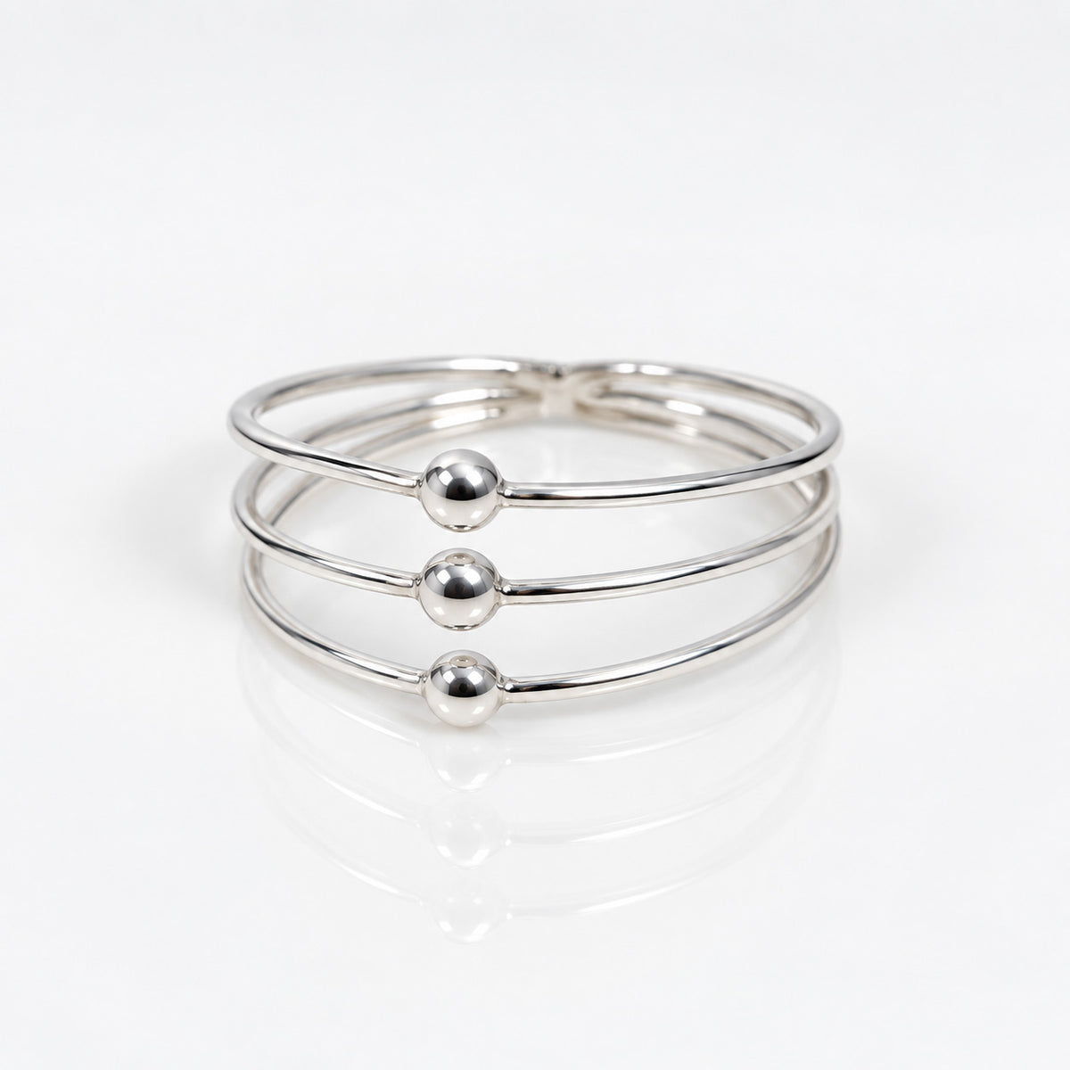 Tara Triple Band with Half Beads Silver Stacking Ring