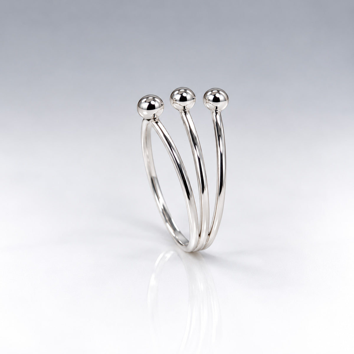 Tara Triple Band with Half Beads Silver Stacking Ring