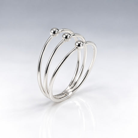 Tara Triple Band with Half Beads Silver Stacking Ring