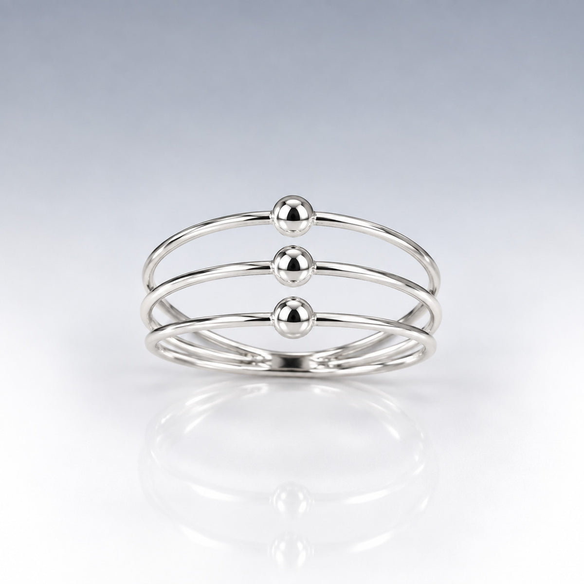 Tara Triple Band with Half Beads Silver Stacking Ring