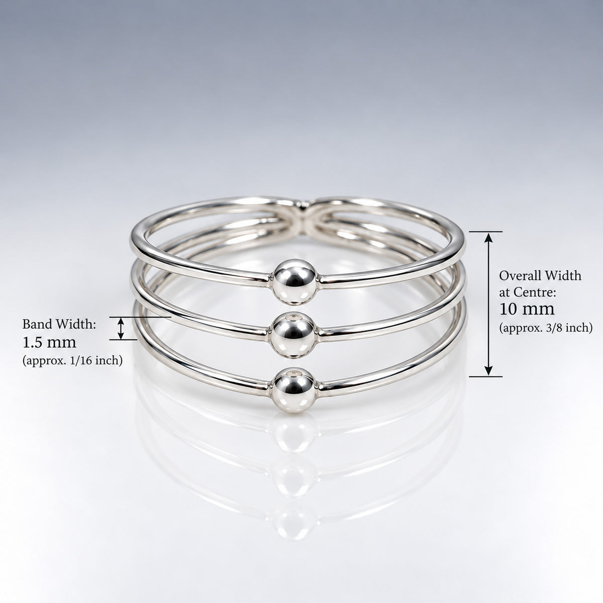 Tara Triple Band with Half Beads Silver Stacking Ring