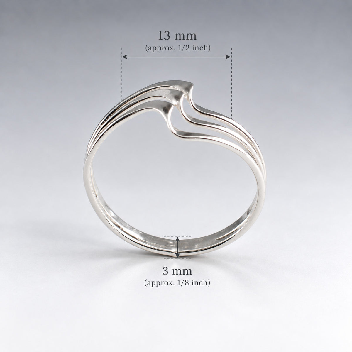 Tara Triple Soft Ocean Wave Silver Stacking Ring