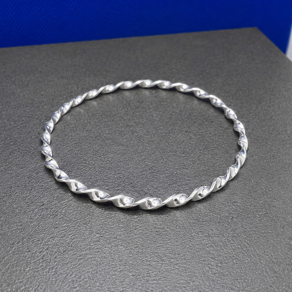 Tara Twisted Silver Bangle Bracelet