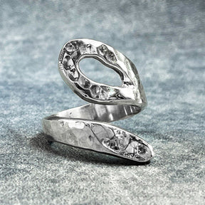 Uisce Open Wave Hammered Silver Adjustable Ring,Ê Shop affordable, high-quality jewellery in Kinsale, West Cork, Ireland designed by