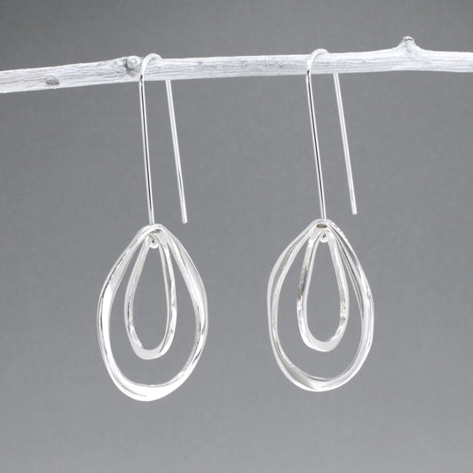 Saha - Double Spinning Asymmetric Oval Droplet Silver Earrings - Dangle