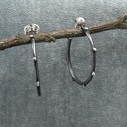 Firmament - Aloe Oxidised Hoop Silver Earrings - Stud