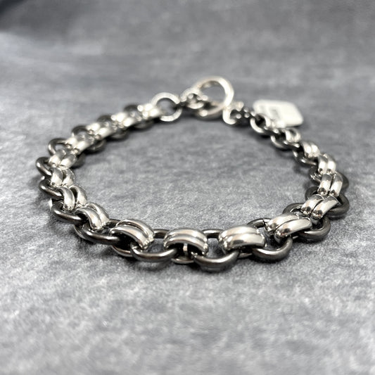 Saha - Flat Link Oxidised Silver Bracelet