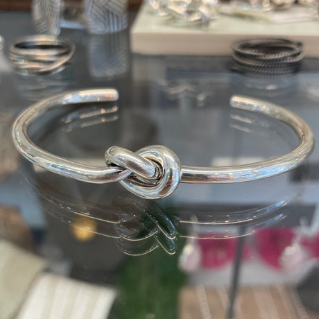 Aran - Thick Single Knot Silver Cuff Bracelet