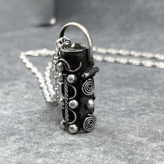 Celtic - Tower Silver Pendant - Oxidised Vial with Celtic Motifs