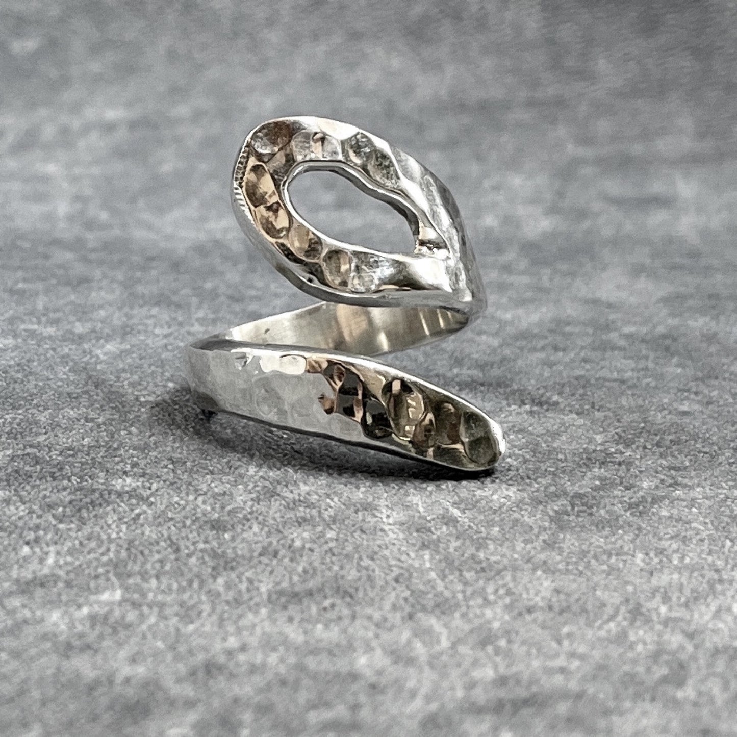 Uisce - Open Wave Hammered Adjustable Silver Ring