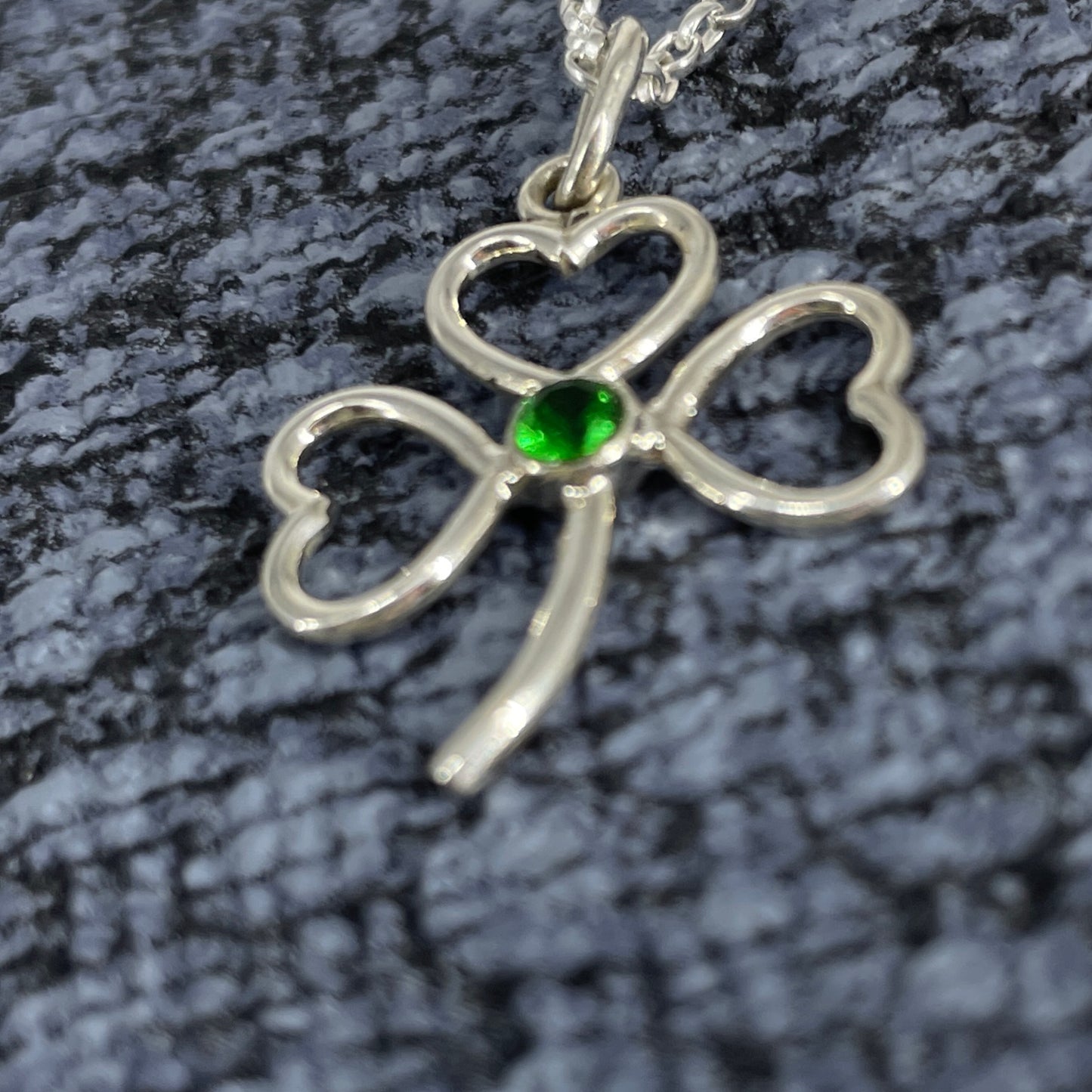 EIRE - Shamrock with Green Dot Silver Pendant