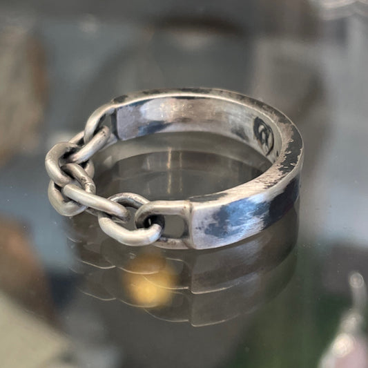 Aran - Oxidised Bar & Chain Silver Ring - 10