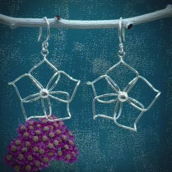 Moineir - Fiesta Plumeria Silver Earrings - Dangle