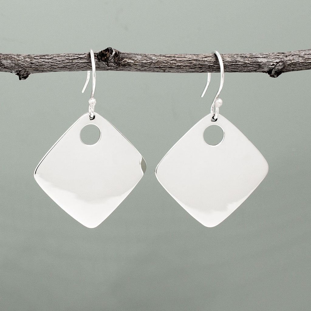 Nathalia Rhombus With Off-Center Dot Silver Dangle Earrings,Ê Shop affordable, high-quality jewellery in Kinsale, West Cork, Ireland designed by