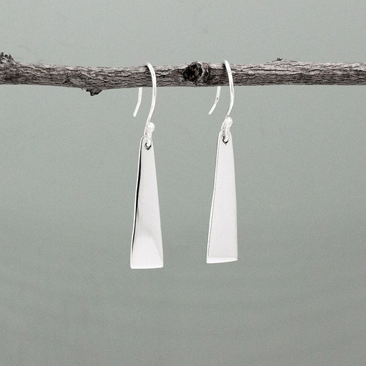 Nathalia - A Silver Earrings - Dangle, measuring 28 mm long by 7 mm wide (1 1/8 inches long by 1/4 inches wide). These exquisite earrings hang 1 5/8 inches from the top of the ear wire, and are made of high-quality .950 sterling silver with a stunning high polished finish.