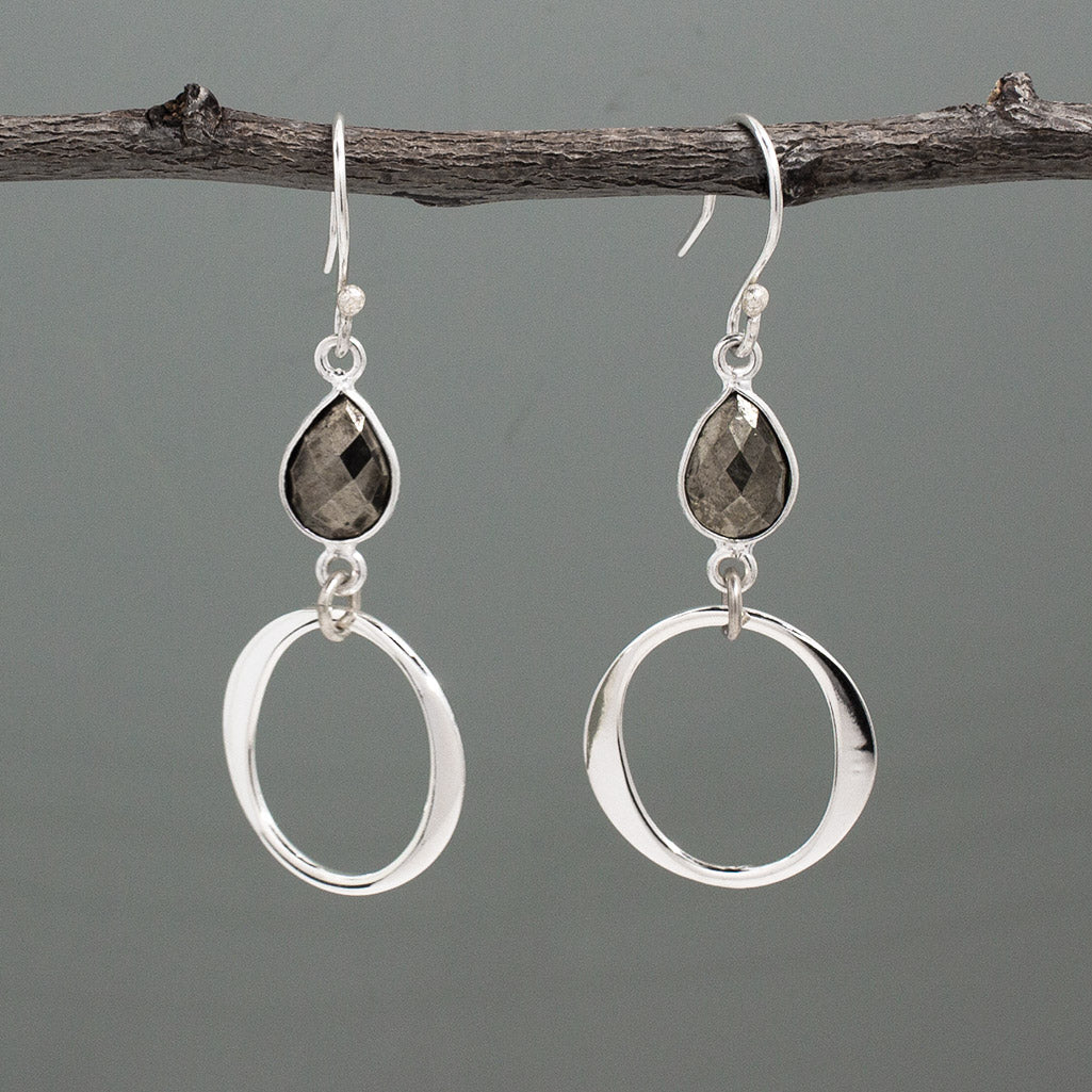 Artemis - Olive Pyrite Drop Silver Earrings - Dangle Curated and designed by Emilio Sotelo Jewelry for Croi Kinsale Jewellery in Kinsale West Cork Ireland Europe. Find exceptional handmade silver and gold jewellery at affordable prices for birthday gifts and Christmas presents. Handcrafted Silver jewelry. Find the best affordable jewellery