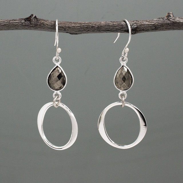 Artemis - Olive Pyrite Drop Silver Earrings - Dangle Curated and designed by Emilio Sotelo Jewelry for Croi Kinsale Jewellery in Kinsale West Cork Ireland Europe. Find exceptional handmade silver and gold jewellery at affordable prices for birthday gifts and Christmas presents. Handcrafted Silver jewelry. Find the best affordable jewellery