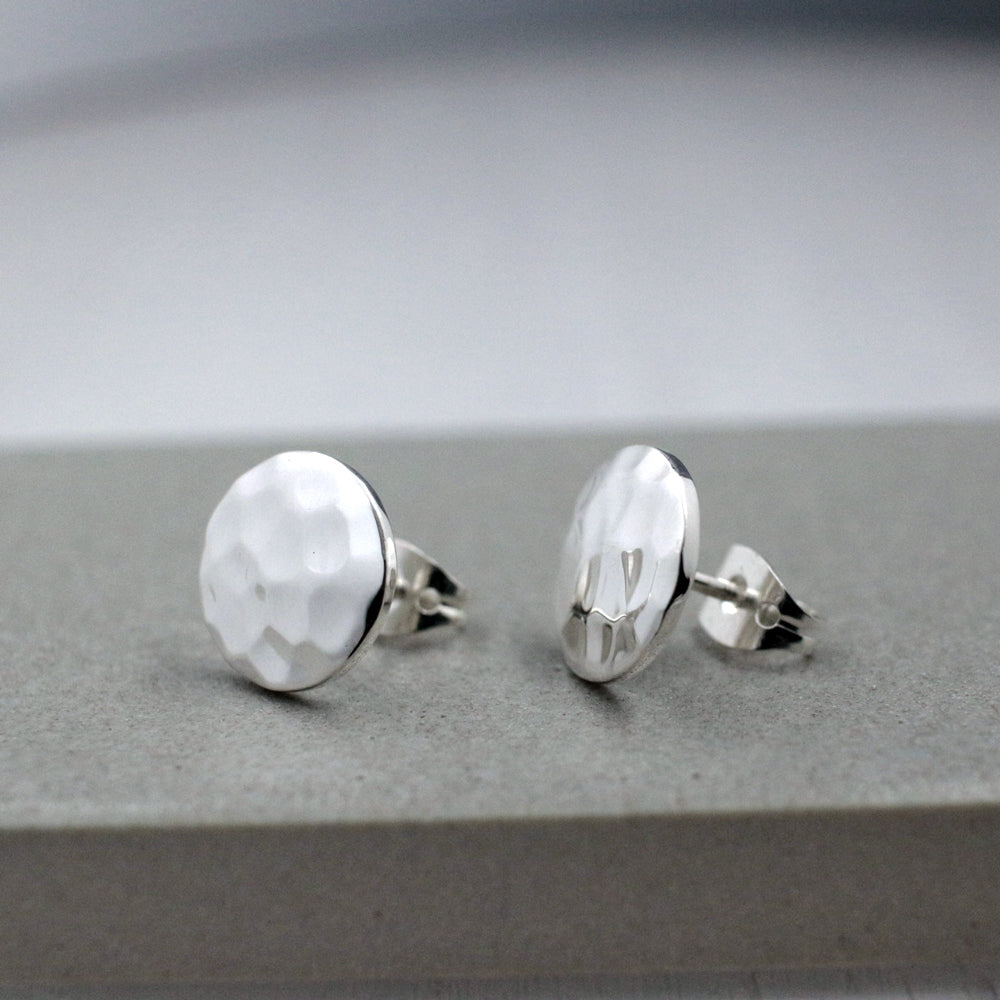 Artemis Small Disc Hammered Silver Stud Earrings,Ê Shop affordable, high-quality jewellery in Kinsale, West Cork, Ireland designed by Croí Kinsale Jewellery