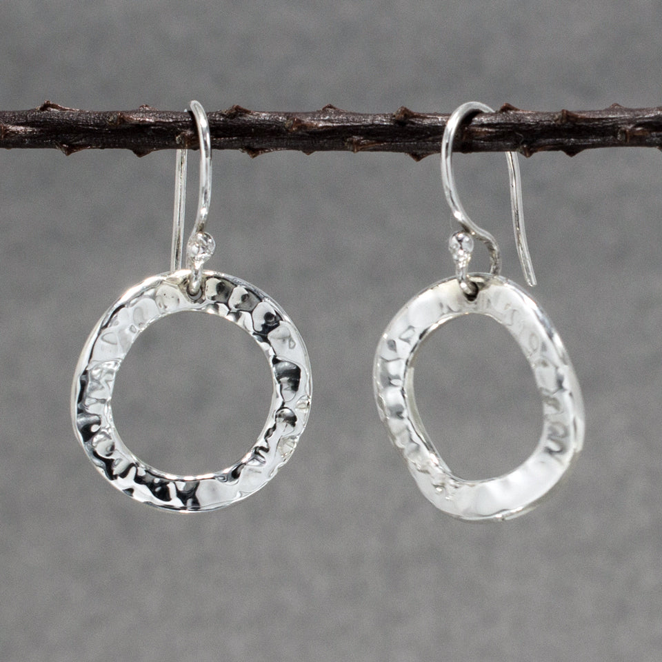 AYA Hoop Hammered Silver Dangle Earrings,Ê Shop affordable, high-quality jewellery in Kinsale, West Cork, Ireland designed by Croí Kinsale Jewellery