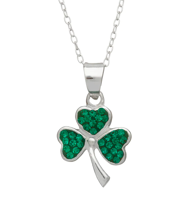 Celtic Shamrock With Green Cubic Zirconia Silver Pendant,Ê Shop affordable, high-quality jewellery in Kinsale, West Cork, Ireland designed by Emilio Sotelo Jewelry