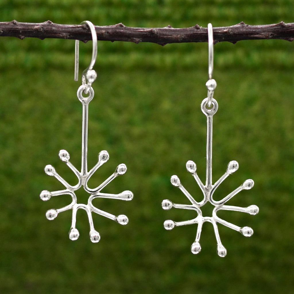 Moineir - Dandelion Silver Earrings - Dangle Curated and designed by Emilio Sotelo Jewelry for Croi Kinsale Jewellery in Kinsale West Cork Ireland Europe. Find exceptional handmade silver and gold jewellery at affordable prices for birthday gifts and Christmas presents. Handcrafted Silver jewelry. Find the best affordable jewellery