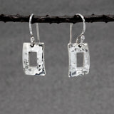 Artemis - Small Off-Center Rectangle Hammered Silver Earrings - Dangle